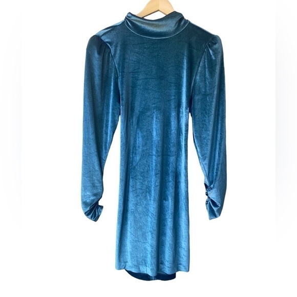 Revolve LPA Dress Mini Cocktail Blue Size XL Velvet Backless Puff Sleeve - Picture 4 of 11